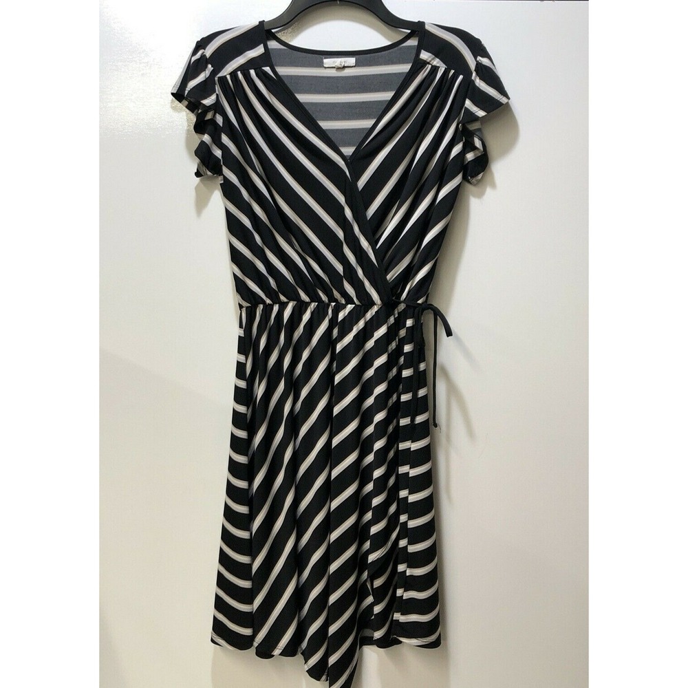 MAURICES Women's (Size XS) Black Stripe Faux Wrap‎ Midi Dress Stretch